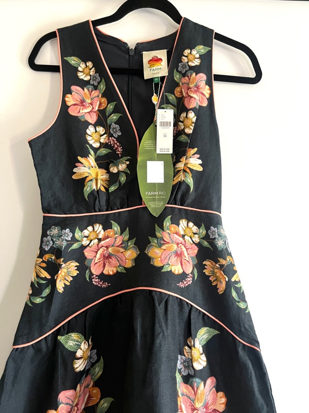 FARM Rio Maira Floral Dark Blue Linen Midi Dress Size XS NWT - Picture 10 of 16